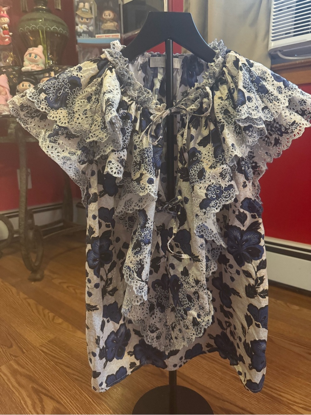 Ulla Johnson floral embellished top. Ties at neck